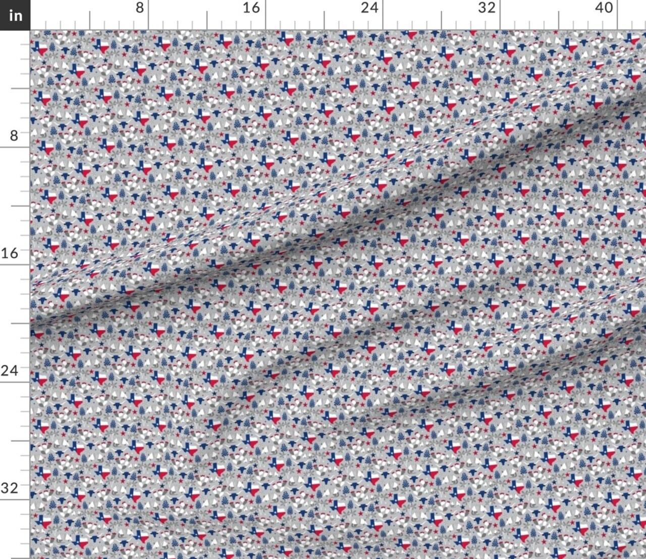 Texas Silver Gray Tiny Patriotic Usa Red White Blue State United States Custom Printed Fabric by Spoonflower Various Fabrics by the Yard or Fat Quarter